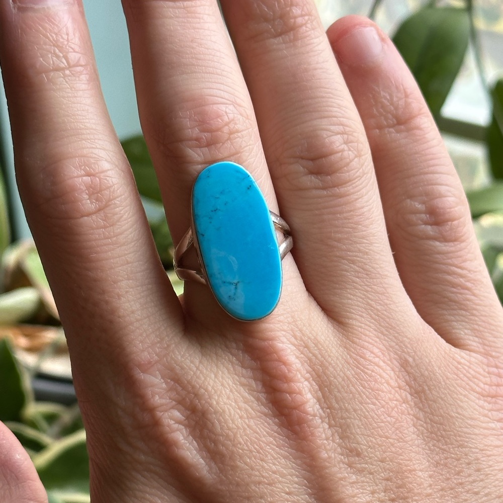 Magnesite Turquoise Ring, Sterling Silver, Size 9